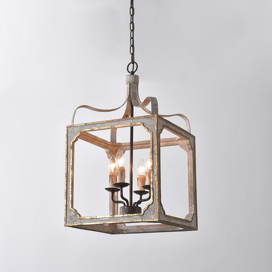 4-Light French Lantern Pendant Chandelier in Antique Gray — hero shot