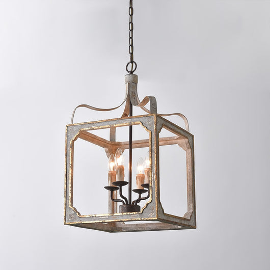 4-Light French Lantern Pendant Chandelier in Antique Gray — hero shot