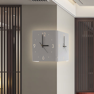Wall Clock Lamp Modern Square Backlit Metal Light