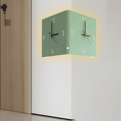 Wall Clock Lamp Modern Square Backlit Metal Light