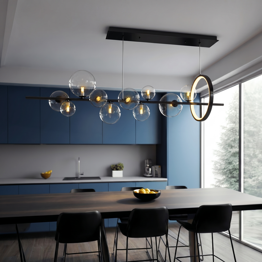 Scandinavian Glass Orb Chandelier – Nordic Pendant, 7 or 10 Globes