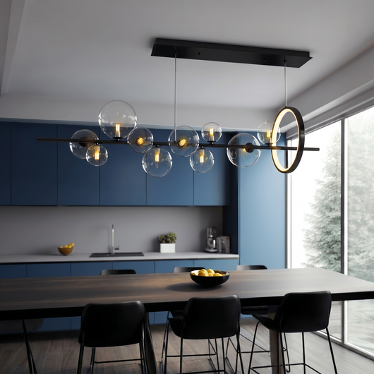 Scandinavian Glass Orb Chandelier – Nordic Pendant, 7 or 10 Globes