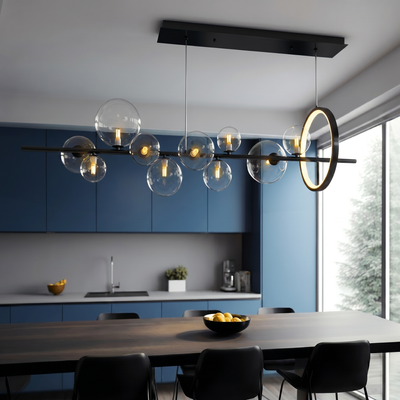 Scandinavian Glass Orb Chandelier – Nordic Pendant, 7 or 10 Globes