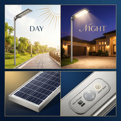 Ultra-Bright LED Solar Street Light 3 Modes Wide Angle Motion Sensor Remote Control Energy Efficient Waterproof 4300mah