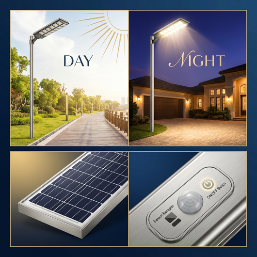 Ultra-Bright LED Solar Street Light 3 Modes Wide Angle Motion Sensor Remote Control Energy Efficient Waterproof 4300mah