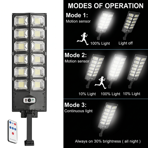 Ultra-Bright LED Solar Street Light 3 Modes Wide Angle Motion Sensor Remote Control Energy Efficient Waterproof 4300mah