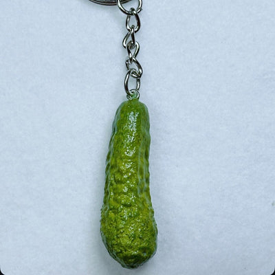 Gherkin pickle keychain on silver chain and ring