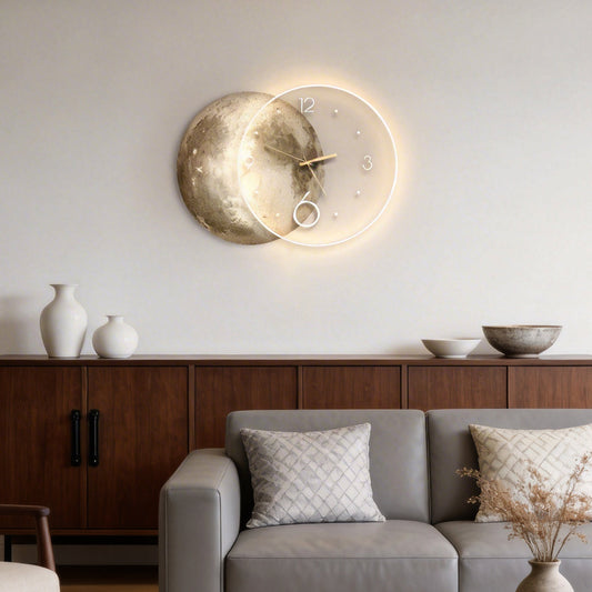 Moon Wall Clock Light – Sculptural LED Wall Art, USB Rechargeable, 2 Sizes