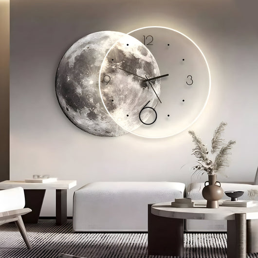 Moon Wall Clock Light – Sculptural LED Wall Art, USB Rechargeable, 2 Sizes