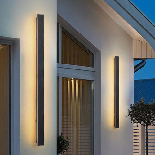 Black Linear LED Outdoor Wall Sconce – 24" Slim, Hardwired Dimmable