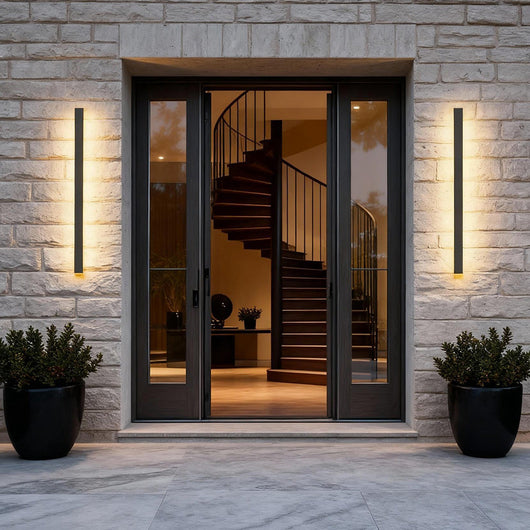 Black Linear LED Outdoor Wall Sconce – 24" Slim, Hardwired Dimmable