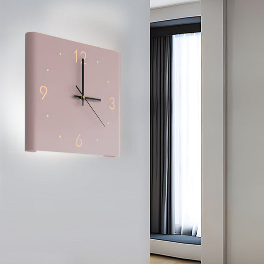 Wall Clock Lamp Modern Square Backlit Metal Light